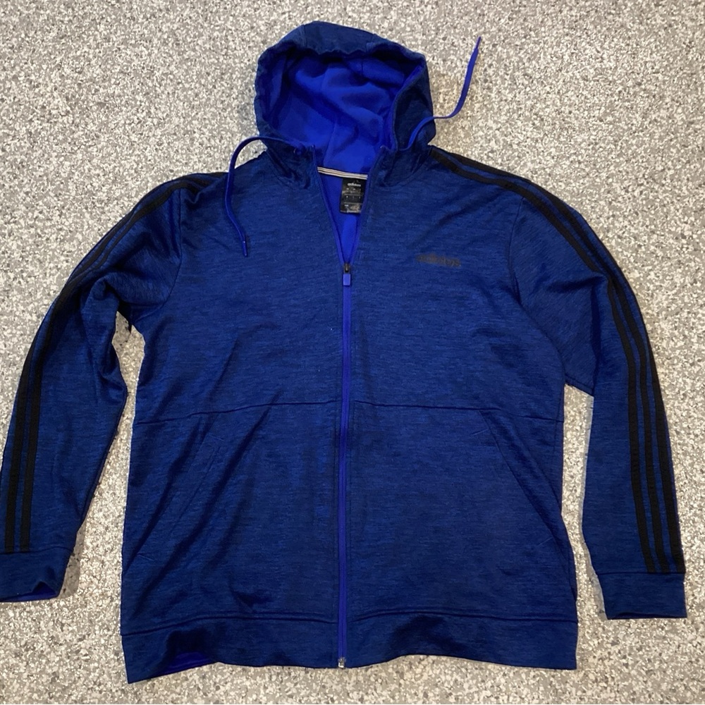 Adidas Climawarm Hoodie Blue Long Sleeve Full Zip Sweatshirt Men’s Large